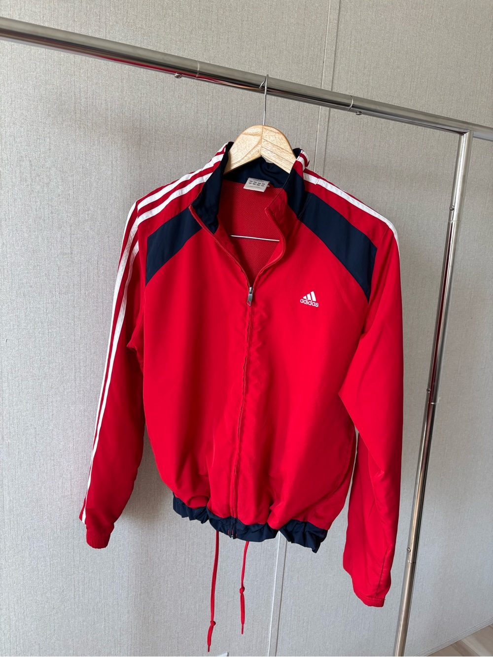 adidas Red Windbreaker Jacket with Navy & White Trim
